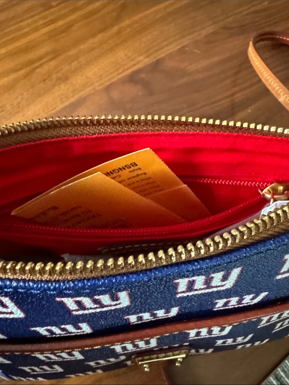 Dooney & Bourke Navy and Brown NY  Giants Logo crossbody bag NWT